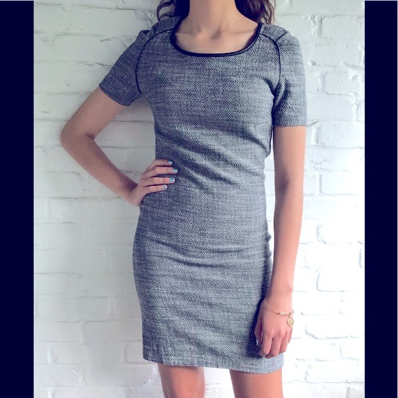 Maison Scotch Tweed Sheath Dress Leather Trim - Picture 1 of 8